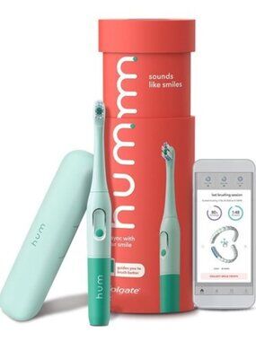 NEW Hum Colgate Smart Battery Powered Toothbrush Kit Travel Case, Teal Bluetooth